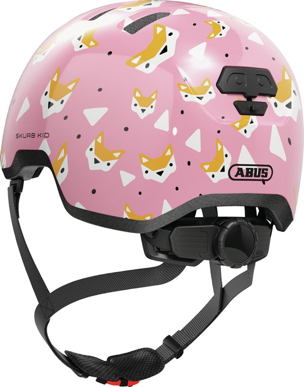 Abus Skurb Kid Rose Foxes. Lyserød cykelhjelm til baby og barn med ræve på