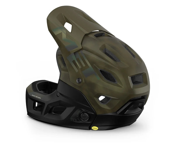 Met Parachute Mcr Mips Kiwi Iridescent Matt | full face cykelhjelm med mips og aftagelig kæbebeskytter