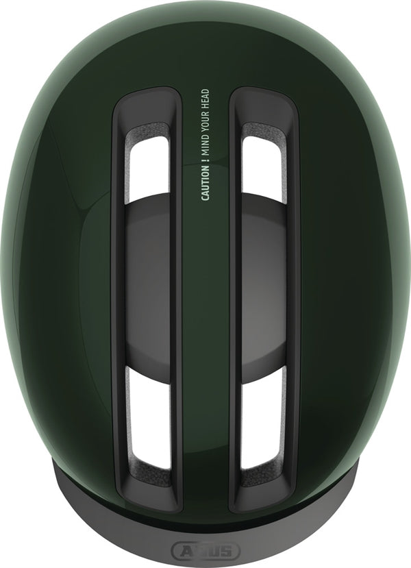 Abus Hud-Y Moss Green. Mørkegrøn city og pendler cykelhjelm med aftagelig lygte bagpå