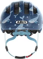 Abus Smiley 3.0 Blue Whale. Blå sykkelhjelm for babyer og barn med hvaler på