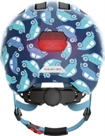 Abus Smiley 3.0 LED Blue Cars. Blå sykkelhjelm for barn og baby med biler og LED-lys bak